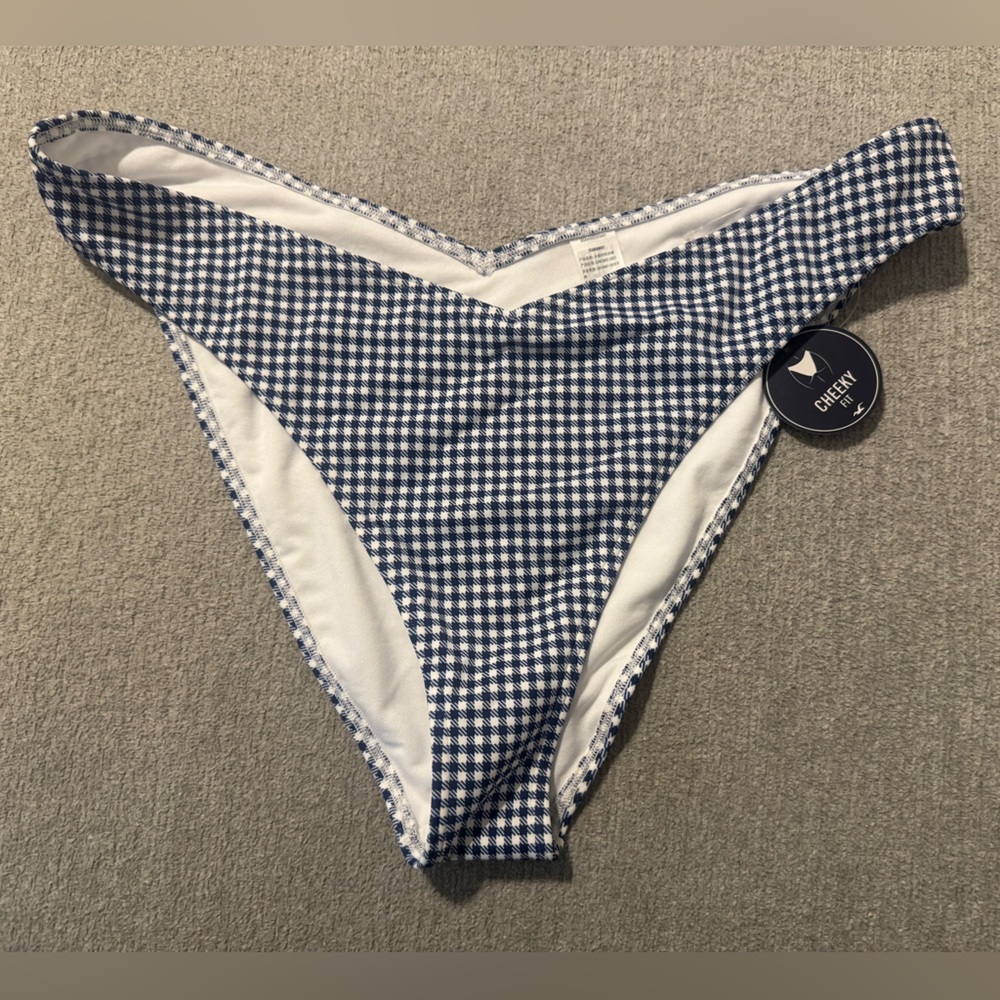 NWOT Hollister Swim Super Cute Navy Blue & White Gingham Cheeky Bikini Bottoms